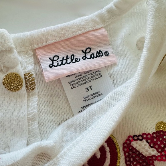 Little Lass Gold Polka Dot and Red Gingerbread Accent Top with Bottoms Size 3T - Picture 6 of 7